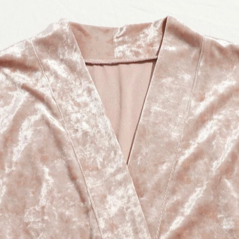 Velvet belted night robe WITHOUT cami top & shorts - Picture 2 of 5